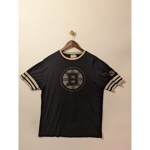 NHL Boston Bruins T Shirt Mens XL Black Gold Good Distressed Logo Hockey Tee